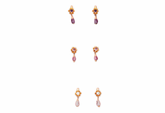 Pendientes de Oro 18K con Cierre de Rosca y Colgante en Tres Colores – Elegancia y Delicadeza