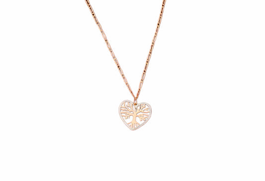 Colgante Bicolor Corazón con Árbol de la Vida en Oro 18K